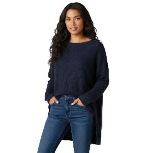 Anthropologie Black Waffle Knit High-Low Hem Pullover Sweater Sz S Cozy Chic